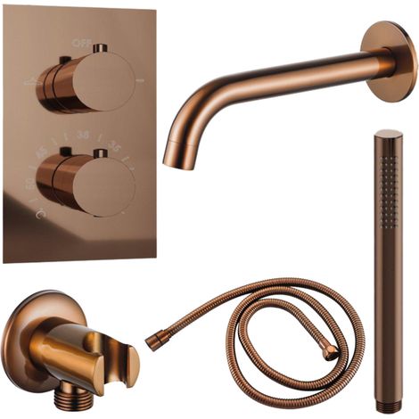FugaFlow Eccelente Ensemble robinet de baignoire Acces - bec - 22cm raccourcissable - flexible métallique - douchette à main - corps encastré -