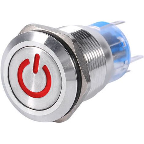 19mm 12V-24V étanche en acier inoxydable autobloquant bouton poussoir interrupteur d'alimentation LED rouge (1/4)