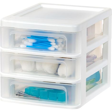 1 - Tour De Rangement - Organisateur Bureau - 3 Tiroirs Plastique Transparent Format B6 Pour Fournitures Scolaires Et Papeterie Blanc 17,1x21,3x17,5cm (1/5)