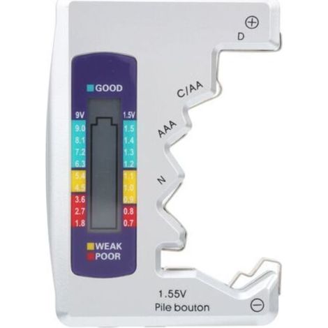 Testeur de Batterie, Vérificateur Universel de Piles Petit Testeur de Piles pour Batterie au Lithium C/D/9V/AA/AAA/1.5V - Testeur de Batterie pour Batteries Domestiques (1/4)