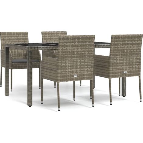 Maison Exclusive - 5-tlg. Garten-Essgruppe mit Kissen Grau Poly R