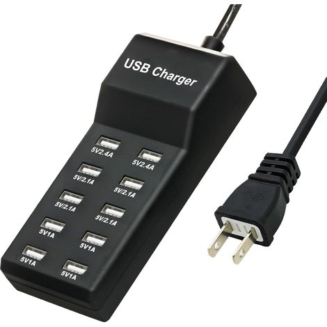 1 Station de charge USB, 10 ports intelligents, charge rapide 2.4A, sécurité MultiProtect, pour smartphone tablette voyage