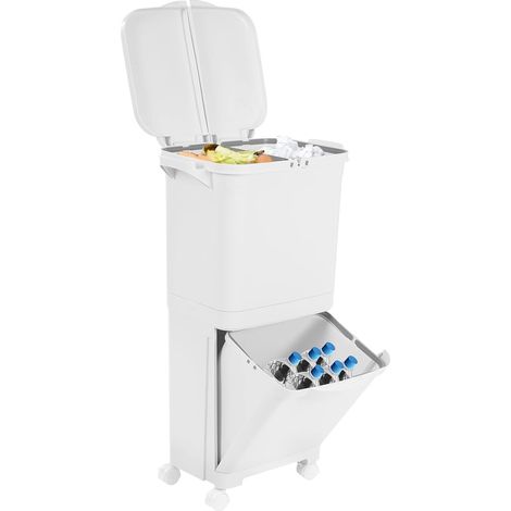 Cubo de basura de cocina, contenedor de reciclaje, contenedor vertical, diseño sofisticado, clasificación de residuos, almacenamiento vertical, universal, blanco (1/5)