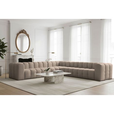 Ecksofa Designersofa SOLVIE XL in Stoff Tiffani Taupe Seite Universal