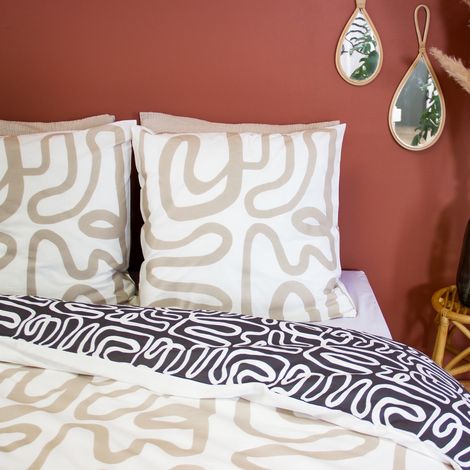Parure de lit coton réversible 2 places motif graphique - Taya 240 x 220 cm (1/3)