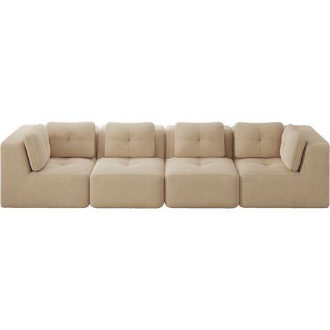 Canapé d'angle modulaire en velours côtelé beige, 4 places, sans cadre, design antidérapant (1/5)