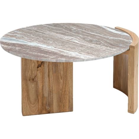 Made In Meubles – Table basse fixe en bois de manguier et marbre blanc – Dimensions 80x40x80 cm – Élégance contemporaine pour salon ou bureau (1/5)