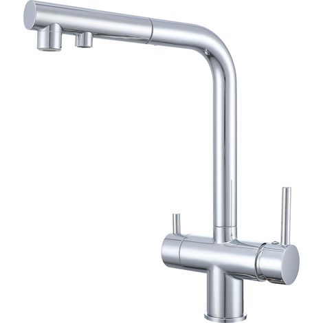 Robinet Cuisine 3 Voies - 1 Unité - Laiton Chromé - Douchette Extractible Pivotante - Eau Filtrée Et Chaude Froide - G1/2 (1/5)