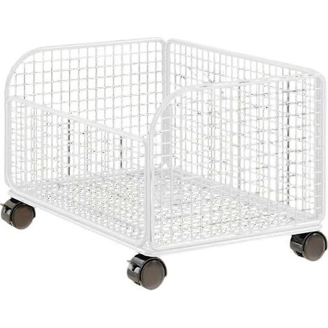 Mobiler Aufbewahrungswagen aus Netzgewebe mit feststellbaren Rollen, ideal für kleine Räume (weiß). (1/5)
