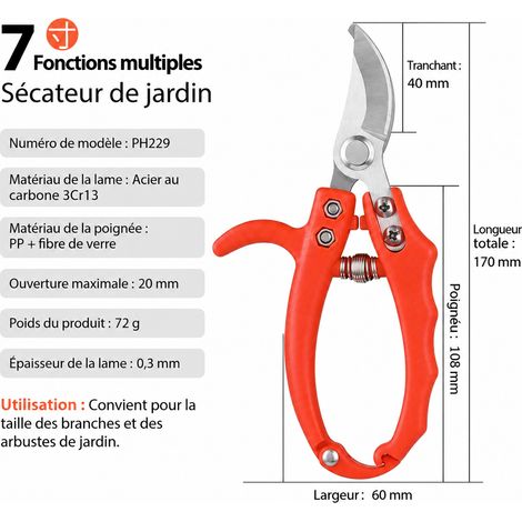 Sécateur de jardin à lame courbée PH229 orange en acier inoxydable 3CR13 ph229 orange opp 3cr13 16,8 × 6 × 2 cm 90 g – Livraison gratuite