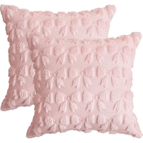 2 Housses de Coussin Décoratives 45 x 45 cm, Taies en Fausse Fourrure Douces avec Fermeture Invisible, pour Canapé Chambre Salon, Rose (1/5)
