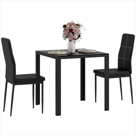 Ensemble table et chaises 2 places en verre et métal noir (1/5)