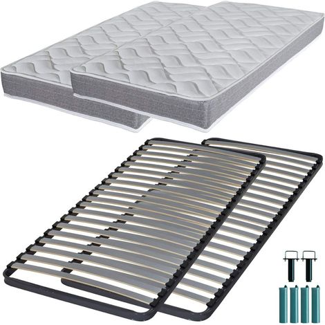Matelas mousse + Sommier métal C220 2x90x190 Morgan - Hauteur 17 cm - Soutien ferme (1/5)