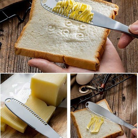 Butter Knives Set of 4 Stainless Steel Small Cheese Dessert Knives with Serrated Edge, Shredding Slots, Butter Spoon (1/5)
