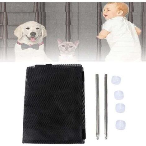 Baby-Treppen-Sicherheitsnetz, Balkon-Sicherheitsnetz, Hochtreppen-Sicherheitsnetz, Hunde-Sicherheitstor mit starkem Haken und Pfosten, Schwarz, 180 × 72 cm