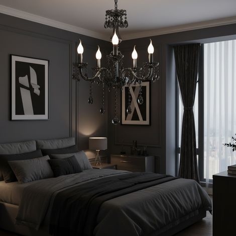 Lustre Cristal 5XE14 Diametre 48 Noir Hauteur Reglable (1/5)