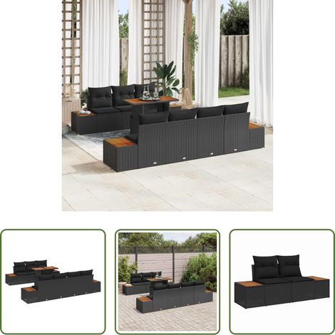 vidaXL Mobilier extérieur - Ensemble de canapé de jardin avec coussin 8 pcs Noir Poly rotin (1/5)