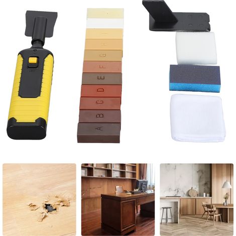 Floor Repair Wax Kit - Kit de réparation pour plancher avec machine de remplissage de fissures et 11 coloris de cire pour bois (1/5)