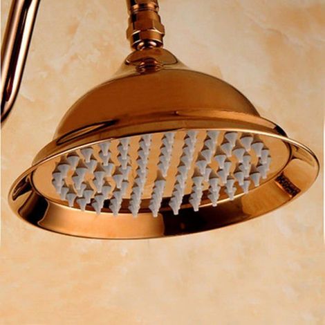 Pommeau de douche rétro, pomme de douche à pluie ronde Antique de 10 pouces, douche trompette （or rose） (1/4)