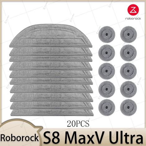 (20 lingettes de nettoyage) Convient pour les pièces détachées de l'aspirateur robot Roborock S8 MaxV Ultra : rouleau principal, brosse latérale, filtre HEPA, lingette de nettoyage, sac à poussière et (1/4)