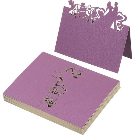 50Pcs Cartes De Place De Mariage Découpées Au Laser Violet Foncé Cartes De Table De Mariage, Cartes De Nom En Forme De Tente Pliantes Pour Table Réception Buffet (1/5)