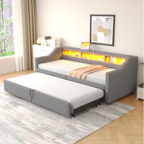 Bett Schlafsofa ausziehbar Stauraum 90x200 180x200 OKMYHOME (1/5)