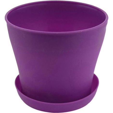 Plastique pot de fleurs de fleurs jardinière avec Saucer plateau rond Gloss maison jardin décor violet Upper Caliber (1/5)