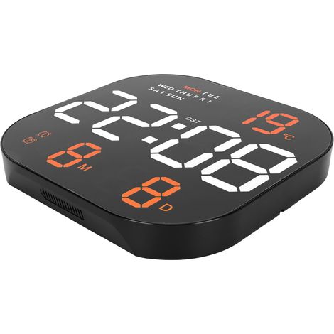 Horloge numérique à grand écran LED, télécommande USB 5V, affichage multifonction de la température et du mois, lumineuse, idéale pour le bureau ou le salon. Deux couleurs d'éclairage : orange et blan (1/5)