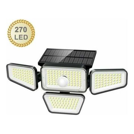 Tigrezy – Solar-Außenleuchten, 270 LEDs, 3000 lm, Bewegungsmelder, IP65 wasserdicht, 4 Leuchtenköpfe, 3 Modi, 6500 K, solarbetrieben, LED-Sicherheitsfluter
