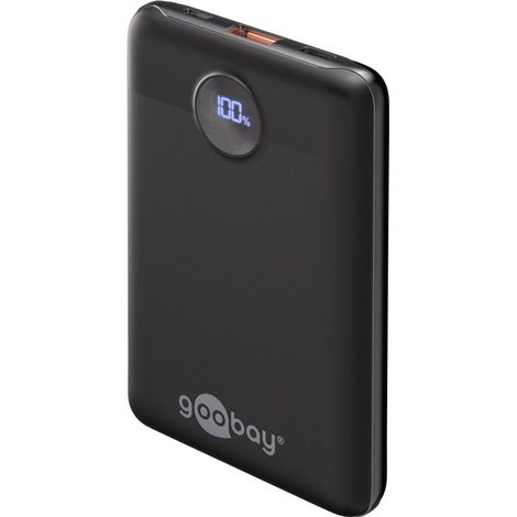 goobay – Batería Externa con 10000 mAh, Powerbank compacta con 2 Puertos USB-A y USB-C, Cargador portátil pequeño móvil para Cargar Apple iPhone, Samsung Galaxy, Xiaomi etc., Negro, 65868