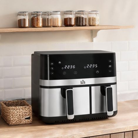 Airfryer double bac 8,5 L 2700 W avec 8 programmes noir en acier (1/5)