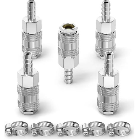 5 pièces accouplement d’air industriel mâle avec canne de tuyau de 8MM, fer nickel plating débit de raccord rapide air pneumatique compresseur raccords de tuyau (1/5)