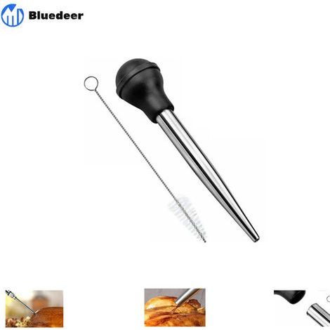 Pipeta para salsas de acero inoxidable 304 y goma, pipeta para zumos de cocina con aguja de inyección y cepillo de limpieza para barbacoa. (1/5)