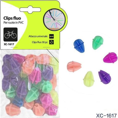 TRADE SHOP - Set 30pz Clips Fluo Colorate In Pvc Accessori Per Raggi Ruote Bicicletta Xc-1617 -