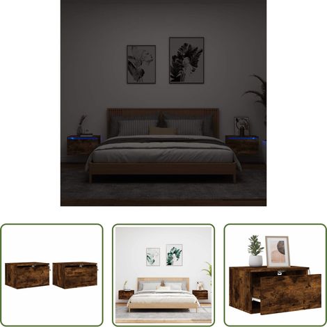 LED-Leuchten - Wand-Nachttische mit LED-Leuchten 2 Stk. Räuchereiche (1/5)