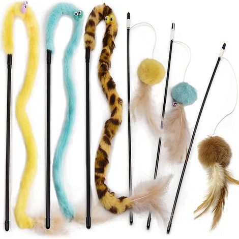 KTL Katzenspielzeug, Federkatzenspielzeug, interaktives Katzenspielzeug, Kätzchenangel mit Glöckchen (6er-Set) (1/5)