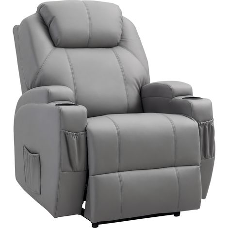 Homcom – Fauteuil relax massage électrique – Inclinaison dossier 165° – 8 points de massage – Revêtement synthétique PU – Garnissage mousse haute densité