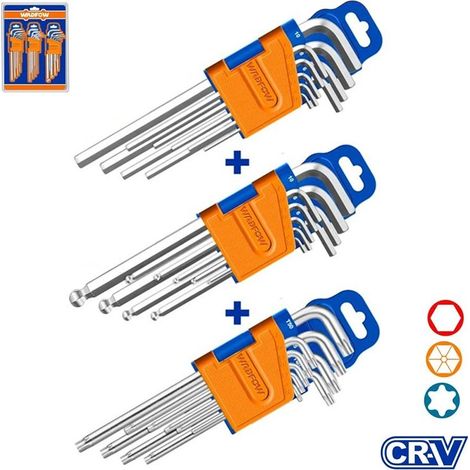 Set de 27 clés Allen Wadfow hexagonales, Torx et à boule CR-V (1/3)