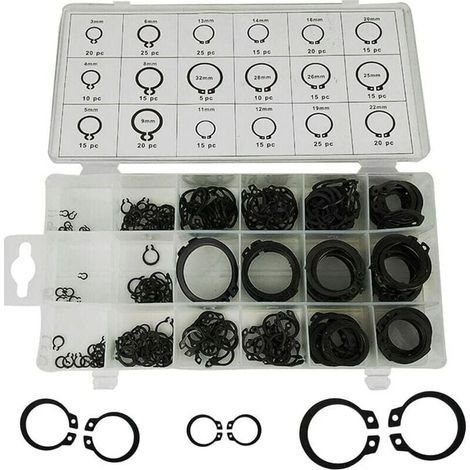 Caja surtida de anillos de retención, 300 piezas, 18 tamaños (1/4)