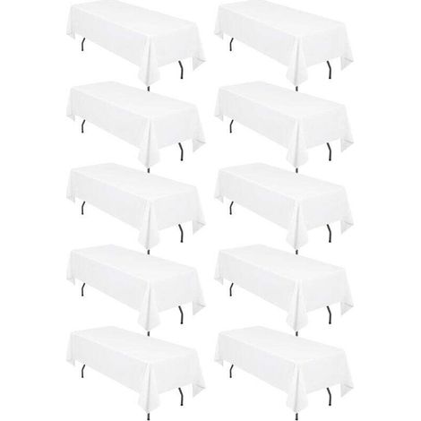 Paquet de 10 nappes rectangulaires,153x260cm Nappe Blanche en Polyester pour Tables rectangulaires de 6 Pieds, résistantes aux Taches et aux Plis pour Mariage, Restaurant, fête, Banquet