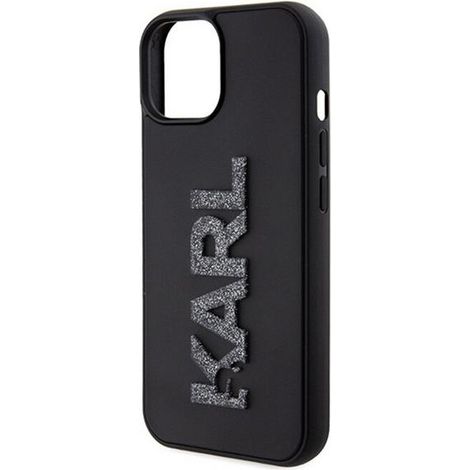 Coque rigide noire à paillettes 3D en caoutchouc avec logo Karl Lagerfeld KLHCP15S3DMBKCK pour iPhone 15/14/13 (6,1 pouces) (1/5)