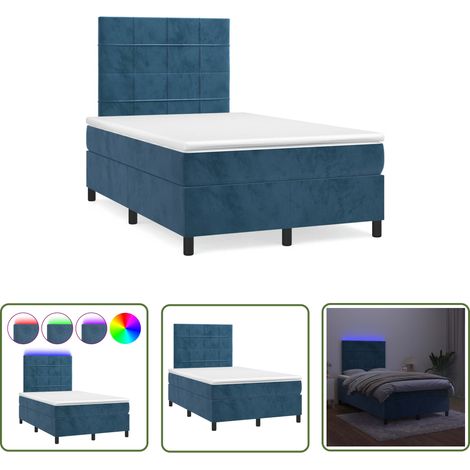 The Living Store Sommier à lattes de lit avec matelas LED bleu foncé 120x190 cm - Lit Plateforme - Lit Velours - Lit Avec Led - Lit Design - Lit Double (1/5)