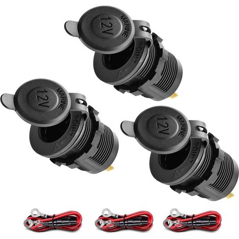 3 Prises Allume-Cigare,adaptateur allume cigare secteur Imperméable Prise 12v Camping Car étanche pour Bateau,avec câble de raccordement de 0,6 m Fusible Métallique,pour Voiture Marine Moto VTT (1/5)