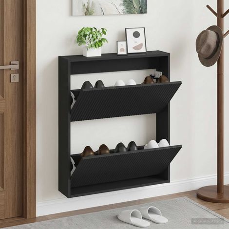 vidaXL Wall-Mounted Shoe Cabinet ARNHEM 71 x 17 x 86 cm Black (1/5)