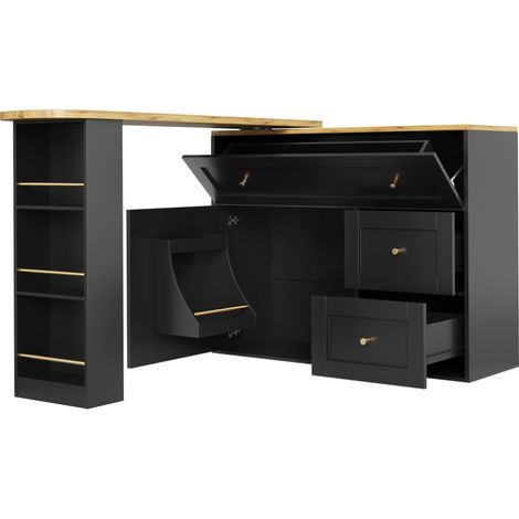 Mesa de bar extensible con almacenaje 138-204x39x105 cm MDF y metal negra HOMVRA (1/5)