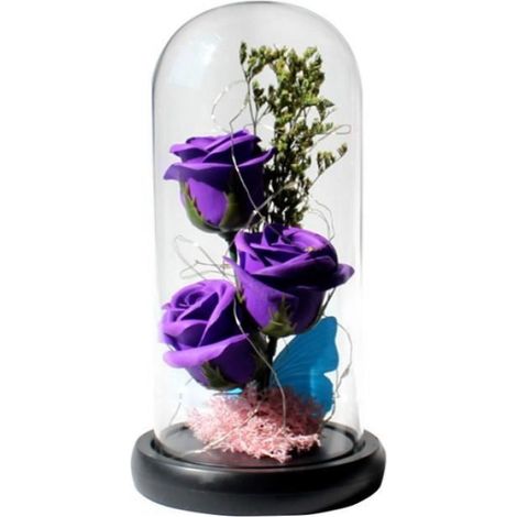 Fleur Artificielle - - Rose Eternelle sous Cloche - Lumières LED - Cadeau Romantique - Rouge (1/4)