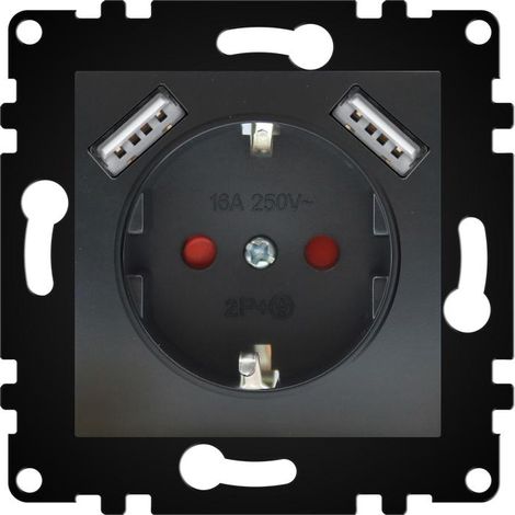 IluminaShop - Enchufe Empotrable Tipo F Schuko Con Doble USB Negro 16A IP20 Serie wLux (1/3)