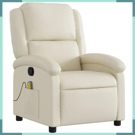 371783 Fauteuil Relaxation Massage 71x86cm Similicuir Crème Moteur Levage Vibra 6pts 110kg (1/5)