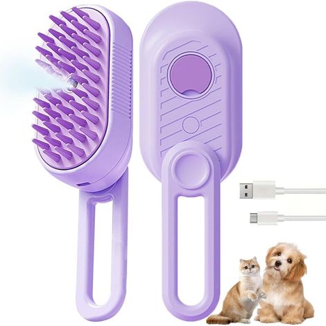 Brosse vapeur 3 en 1 pour chats avec manche pliable, peigne dépilatoire à spray pour animaux, brosse à eau pour chats à poils longs et courts (1/5)
