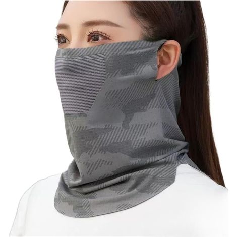 Masque de protection solaire pour homme et femme - Tissu respirant en soie glacée pour cyclisme, pêche, sports de plein air - Noir (1/5)